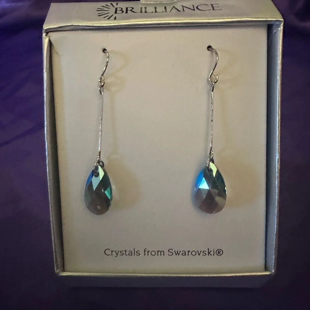 Kohl's Silver-Tone Dangle Earrings with Blue Teardrop Gems - Picture 2 of 4